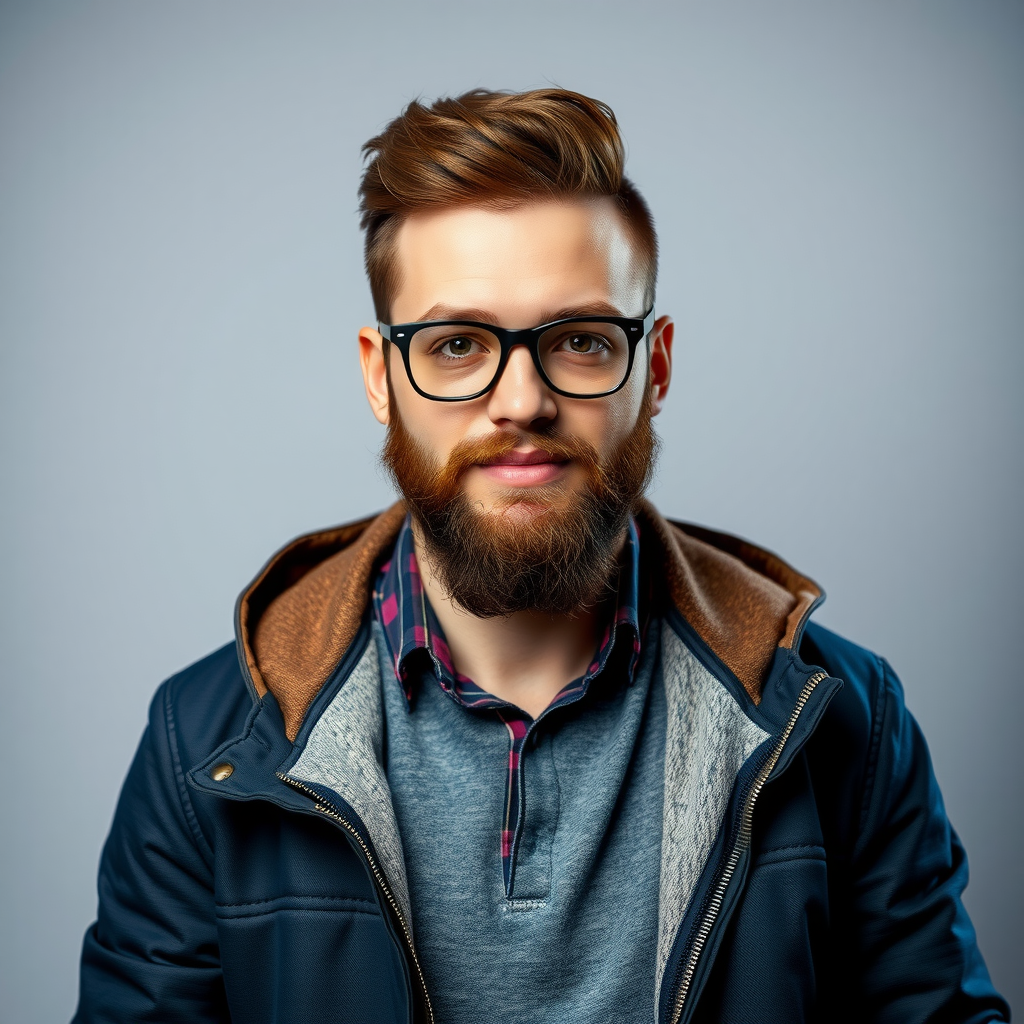 Porträt eines jungen Technologie-Experten mit Bart in Smart-Casual-Kleidung