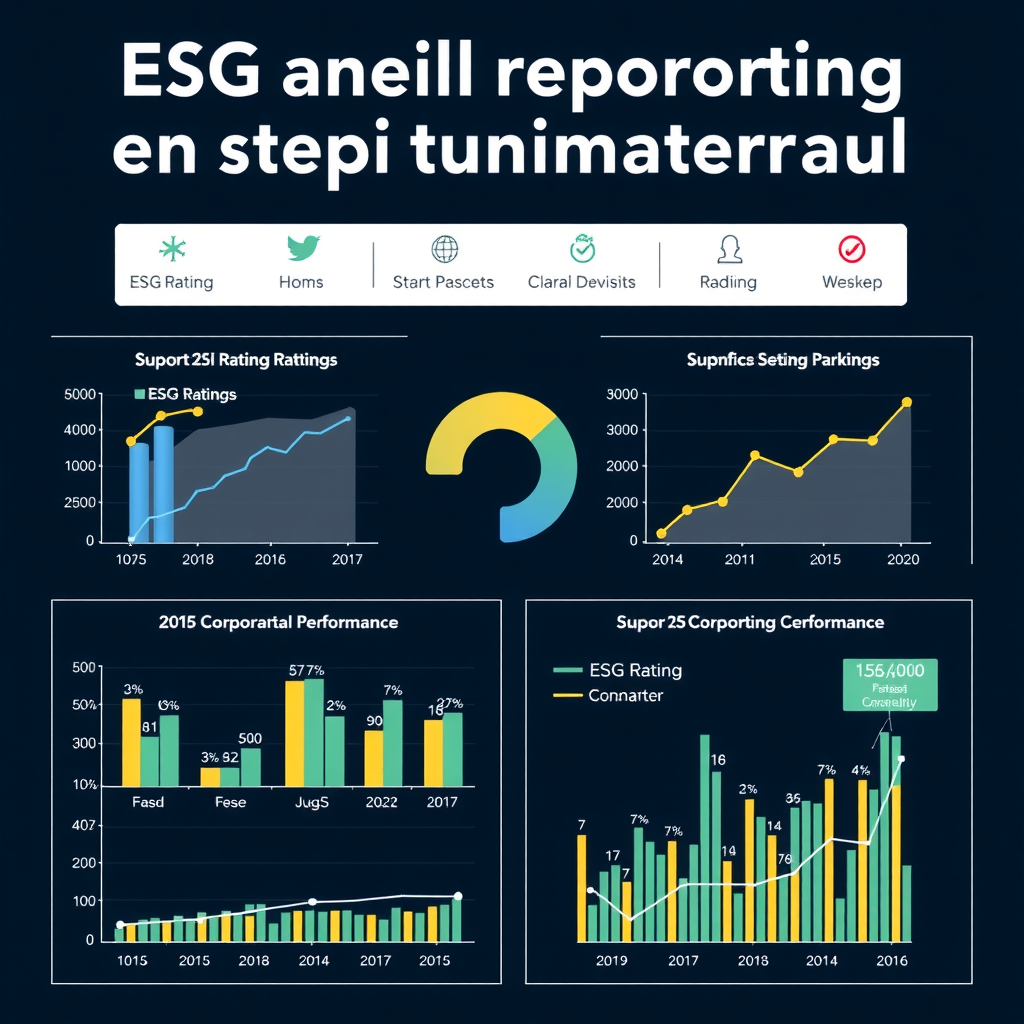 Analytische Darstellung der Auswirkungen von ESG-Berichterstattung auf Kapitalmärkte, zeigt Korrelationen zwischen ESG-Ratings und Unternehmensperformance durch professionelle Diagramme und Grafiken in neutralen Farben