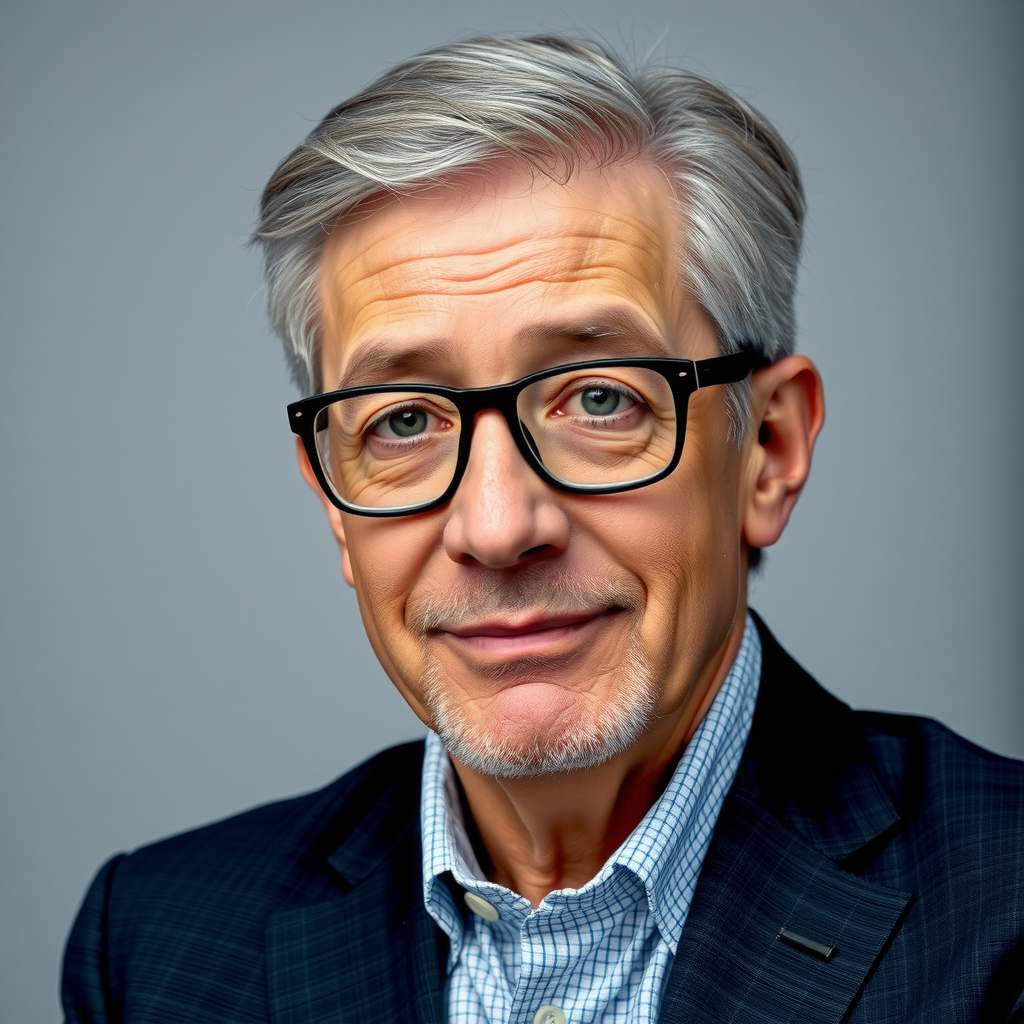 Porträt eines erfahrenen Finanzanalysten mit grauem Haar und Brille in professionellem Business-Outfit